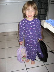 Emily, her favorite outfit, and her backpacks
