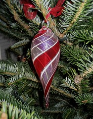glass eye ornament, red and white