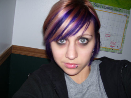 hair with purple underneath. hair with purple underneath.