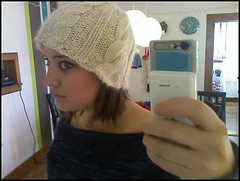 asymmetrical cabled hat from One Skein