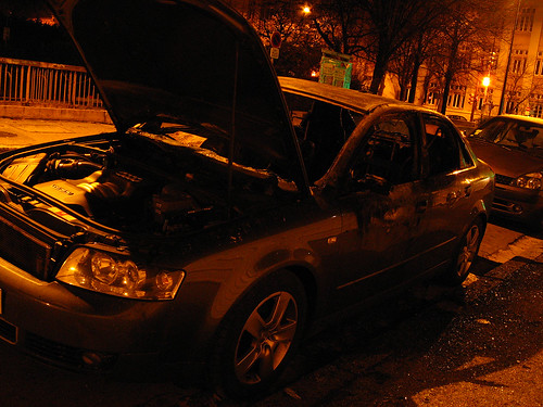 side of burned Audi