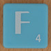 Scrabble white letter on pale blue F
