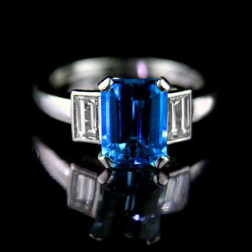 Aquamarine with diamond baguettes engagement ring Sep 15 2005 345 PM