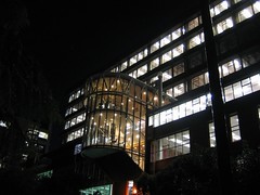 Here's a picture of the Rankine Brown Building at night.