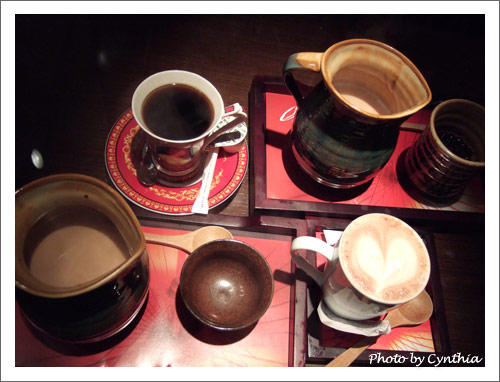 火山咖啡（虹吸）、珍珠奶茶、榛果奶茶、巧克力奶泡泡