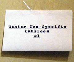 Sign on bathroom door at Muddy Waters Coffeehouse in Portland, Oregon