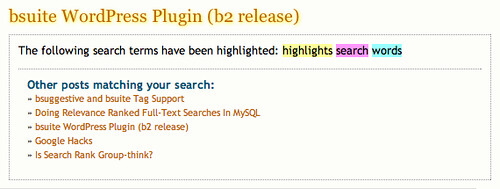 bsuite features: search word highlighting and suggestions.