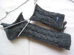 Grey Cabled Scarf - in progress