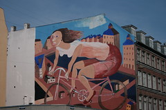 bike, woman, wallpainting (by isbye)