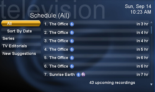 TV Schedule Menu in SageTV (SageMC UI)