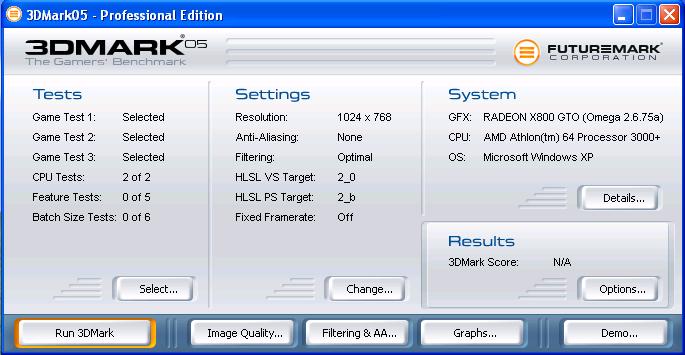 video card X800 GTO:3DMark05 setting