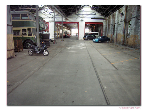 Inside the tram shed