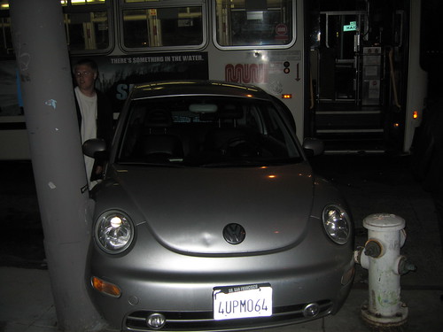 MUNI collision with a parked Beetle