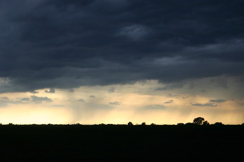 Dark clouds horizon with rain