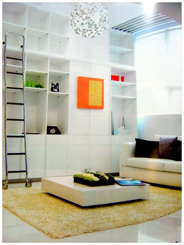 Living Room Interior Design with Large Book Shelf