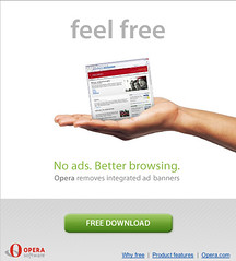 Copie d'écran du site opera.com annonçant la gratuité du logiciel