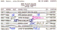 my final exam card, spring 1992
