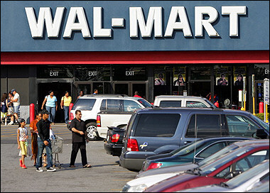 Customers leave a Wal-Mart store in Clinton, Maryland