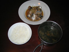 Miso taste steamed mackerel pike (Sanma no misoni)