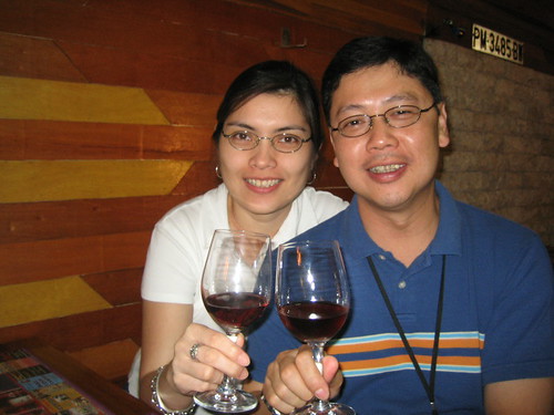 Enjoying red wine at the Wineshop