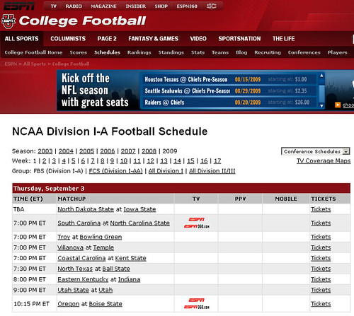 NCAA College Football Schedule