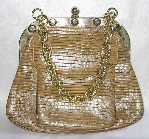 Coquette NY Taupe Faux-Aligator Purse With Studs