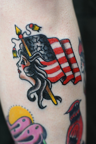american flag tattoos black and white. American Flag Lady Traditional