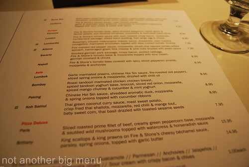 Fire and Stone, Covent Garden - menu
