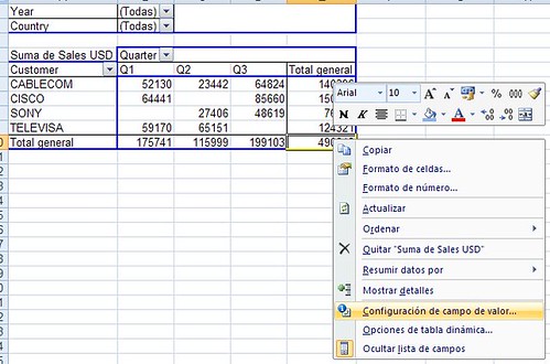 configuracion campo de valor pivot table o tabla dinamica Microsoft Office Excel 2007
