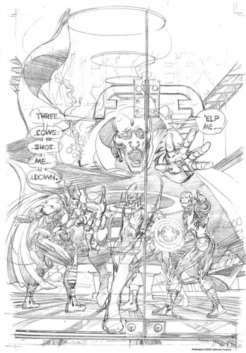Avengers cover by Neal Adams, Three Cows Shot Me Down, pencils