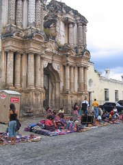Market in front of ruined church, Antigua