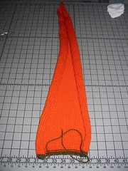 Orange Sweater - Sleeve before blocking
