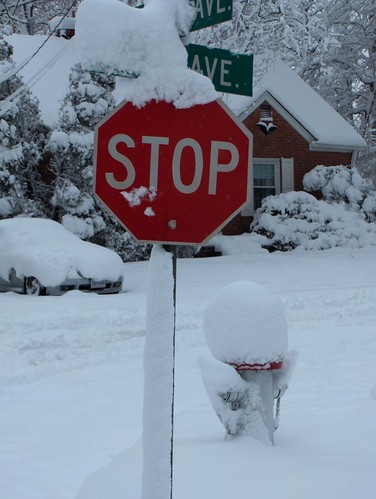 Snowy street sign