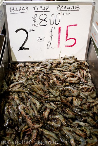 Billlingsgate fish market - tiger prawns