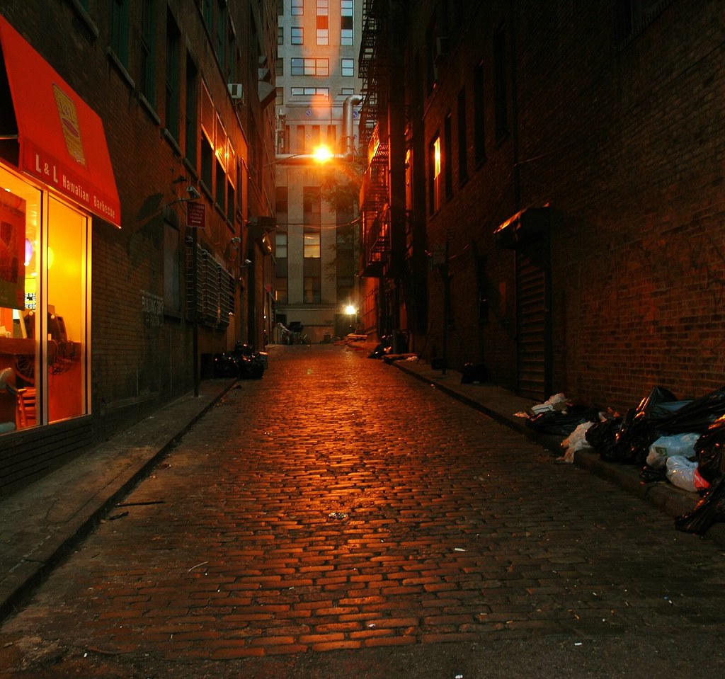 narrow street in lower Manhattan
