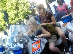 Apoa and Kiloh on a police beemer