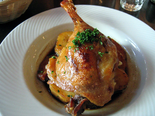 Duck confit, with mushrooms, potatoes