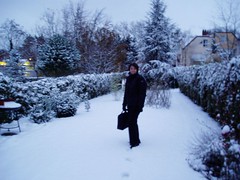 Jess walks to work in the snow