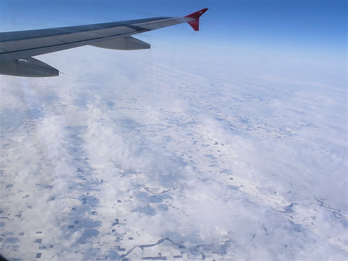 flying over snowy ground (actually, it's Michigan).