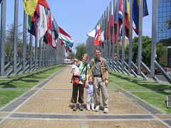 Family in front of Flags