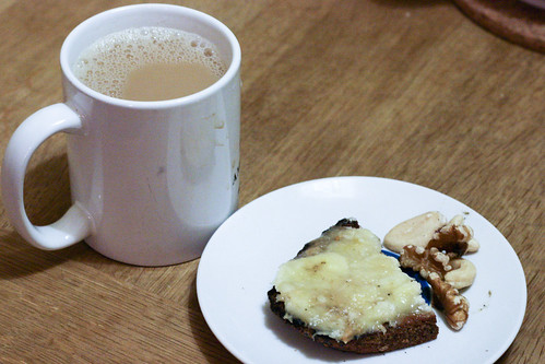 Tea and Toast with Banana and Mixed Nuts