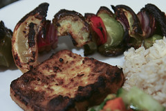 Cumin-Spiked Grilled Tofu with Rice, Grilled Veggies and Salad
