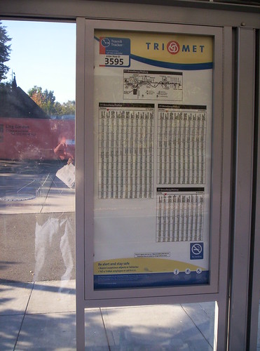 Bus schedules are posted inside each bus shelter