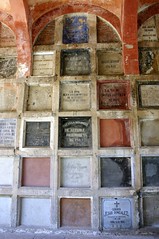 Wall of crypts at Panteon Belen