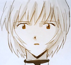 Neon genesis ayanami in drawn style with close up on face
