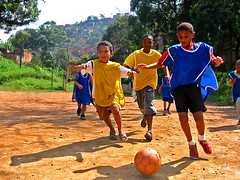 Kids of the Morro de Macaco enjoy a game of football
