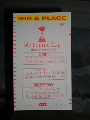 TAB betting form for the Melbourne Cup 2005
