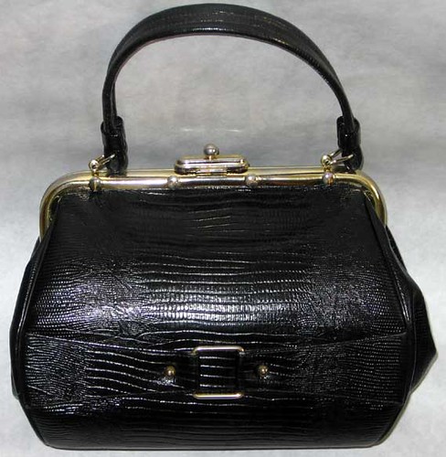 Coquette NY black leather faux-croco purse with buckle