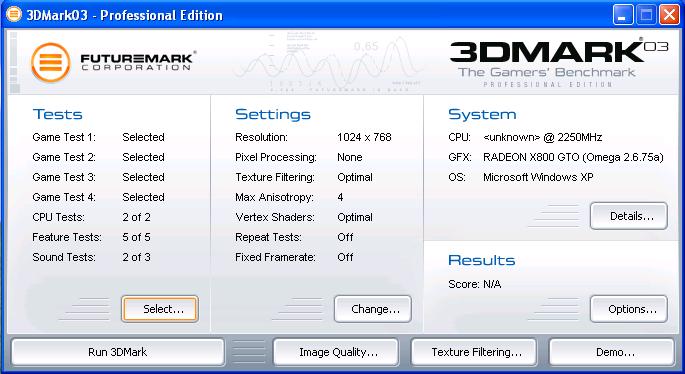 3DMark03 benchmark setting