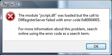 RegSrv32 jscript.dll Error